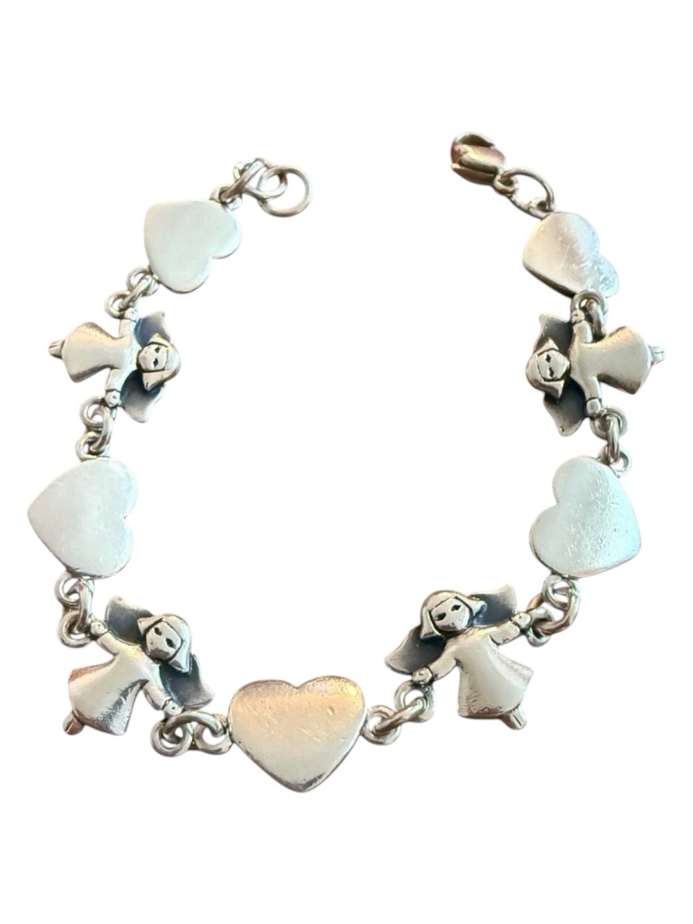 James Avery Link Bracelet Sterling Silver Heart and Angel JA Gift Box 6” Retired